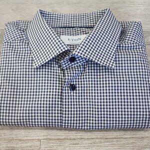 Eton Contemporary Fit Gingham Check Long Sleeve Shirt Preppy Men's 43 17